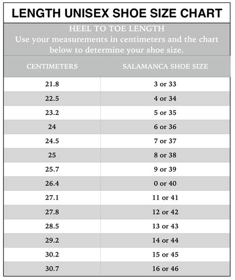 unisex shoe size guide